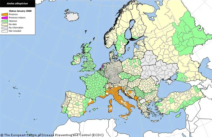 Mappa distribuzione delle zanzare in Europa
