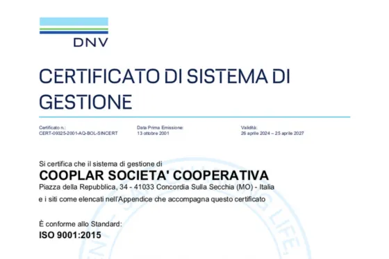 Certificazione UNI EN ISO 9001- 2015